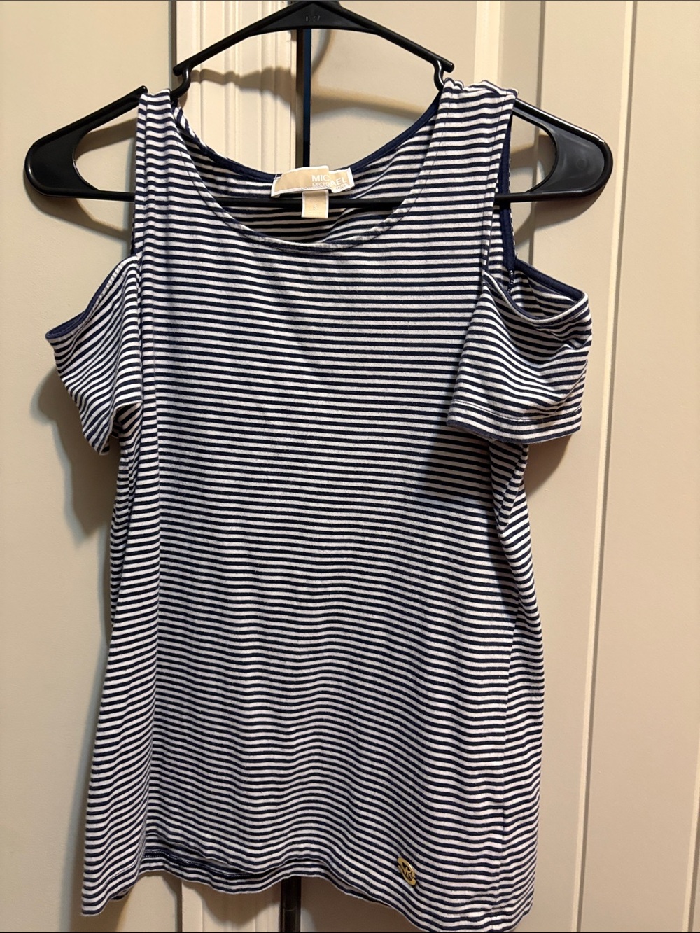 Michael Kors Navy & White Striped Cold-Shoulder Tank